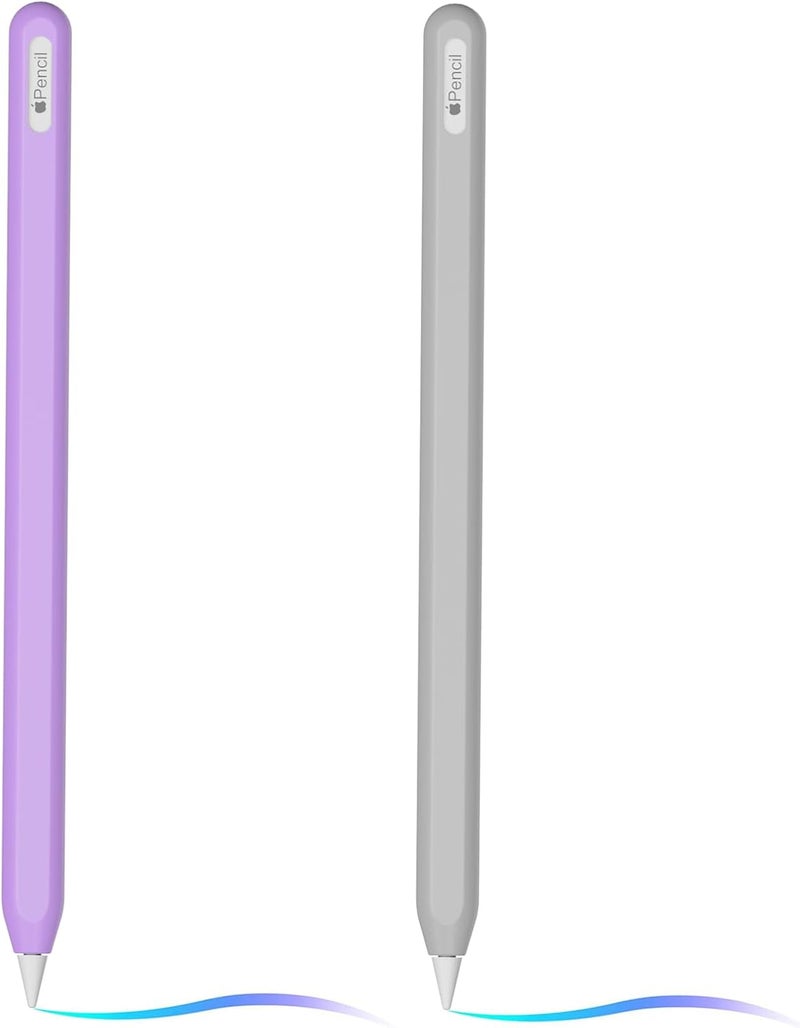 AKSHFETH Ultra Thin Silicone Skin Cover Compatible with Apple Pencil 2nd Gen, Protective Silicone Case for iPad Pro 11 12.9 inch 2018 Pencil Case Shockproof Soft Silicone Sleeve(Lavender Purple+Grey) - Image 1